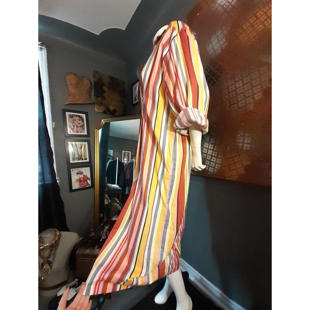 Zara 100% Cotton Striped Button-Front Maxi Shirt Dress in Warm Tones - Picture 4 of 16